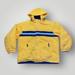 Vintage‎ Nautica Jacket Mens XL Yellow Blue Reversible Puffer Hooded 90s FLAWS